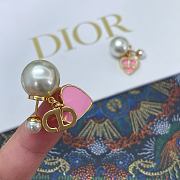 Dior Pink Heart CD Full Diamond Pearl Earrings - 3