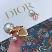 Dior Pink Heart CD Full Diamond Pearl Earrings - 2