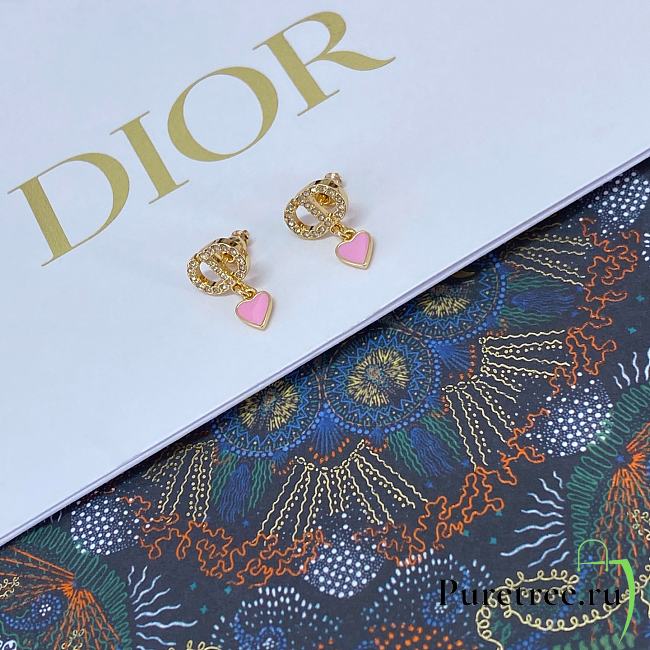 Dior Full Diamond CD Pink Heart Earrings - 1