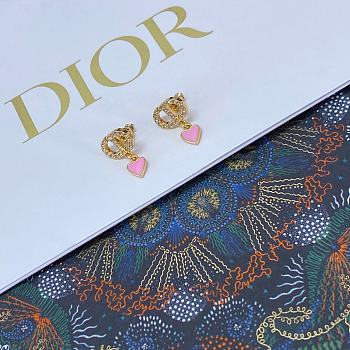 Dior Full Diamond CD Pink Heart Earrings