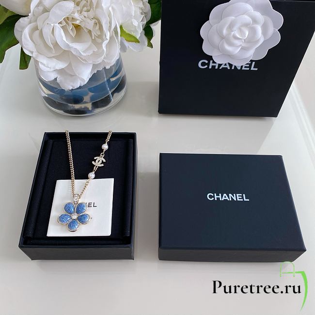 Chanel Fragrant Faux Denim Floral Double C Necklace - 1