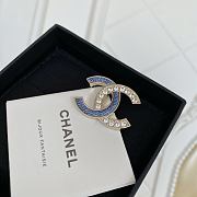 Chanel Blue denim and rhinestone double C brooch - 1