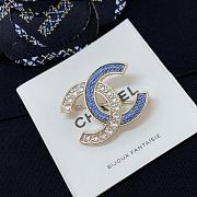 Chanel Blue denim and rhinestone double C brooch - 3