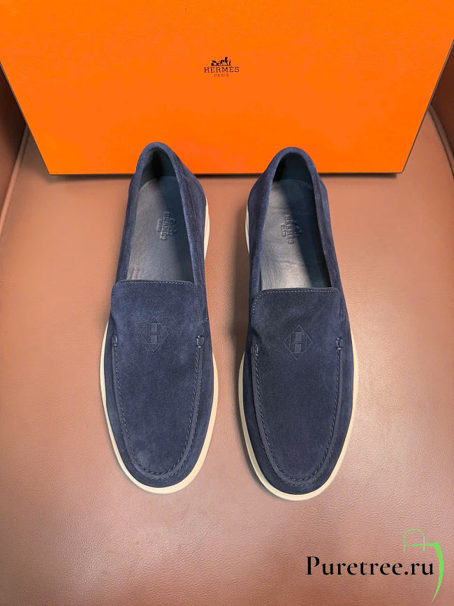 Hermès low loafers in suede combine sleek design Navy Blue Suede - 1