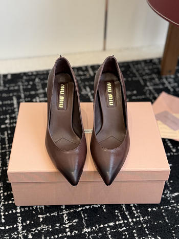 MIUMIU | Waxed Calfskin Pointy Toe Pump Dark Chocolate Brown