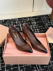 MIUMIU | Waxed Calfskin Pointy Toe Pump Dark Chocolate Brown - 5