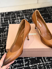 MIUMIU | Waxed Calfskin Pointy Toe Pump Caramel Brown - 4