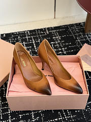 MIUMIU | Waxed Calfskin Pointy Toe Pump Caramel Brown - 2
