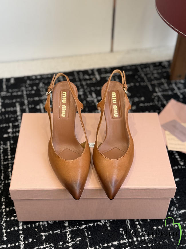 MIUMIU | Nordstrom Waxed Calfskin Slingback Pump Caramel Brown - 1