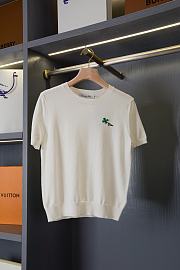DIOR | Short-Sleeved Fitted Sweater White Wool Knit with Green - 1