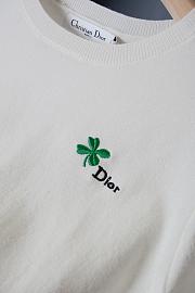 DIOR | Short-Sleeved Fitted Sweater White Wool Knit with Green - 5