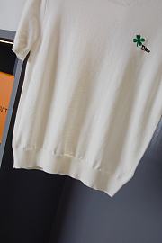 DIOR | Short-Sleeved Fitted Sweater White Wool Knit with Green - 4