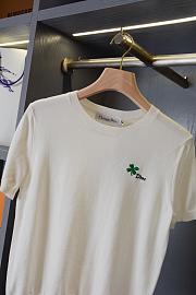 DIOR | Short-Sleeved Fitted Sweater White Wool Knit with Green - 3