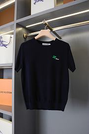 DIOR | Short-Sleeved Fitted Sweater Black Wool Knit with Green - 1