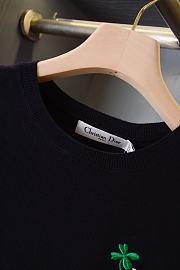 DIOR | Short-Sleeved Fitted Sweater Black Wool Knit with Green - 4