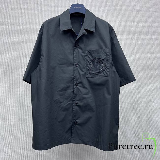 LOUIS VUITTON | Embroidered Short-Sleeved Cotton Shirt Black - 1