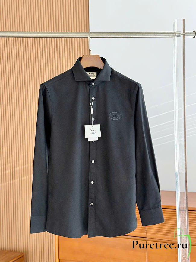 Hermès H-logo embroidered long sleeve shirt black - 1