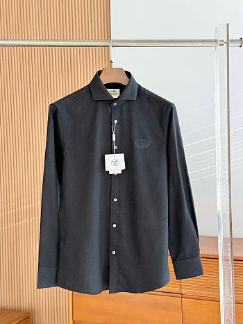 Hermès H-logo embroidered long sleeve shirt black