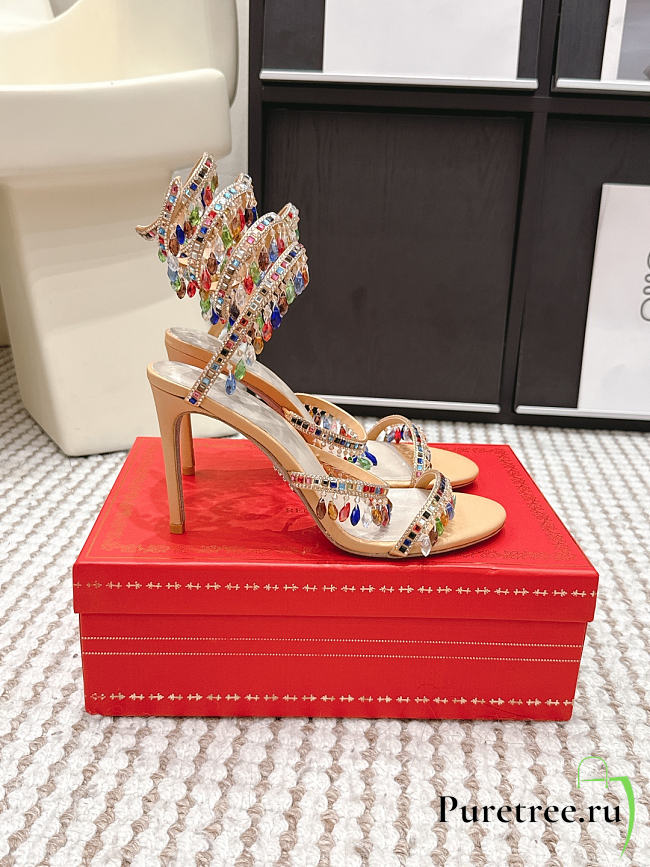 René Caovilla Chandelier Nude Rainbow Crystal Sandal 7.5 cm - 1