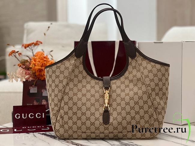 GUCCI | Mercato small tote bag sand and dark brown GG canvas - 1