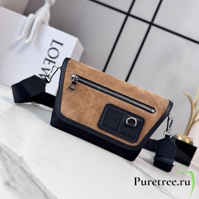 LOEWE | Mini Flex messenger in canvas and suede black/dark gold - 1