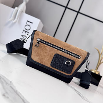 LOEWE | Mini Flex messenger in canvas and suede black/dark gold