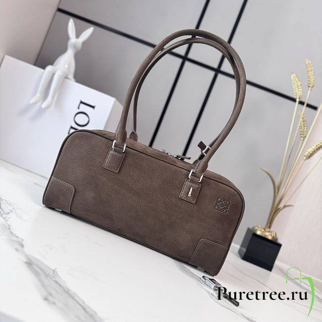 LOEWE | Amazona 31 debossed nubuck shoulder bag dark brown - 1