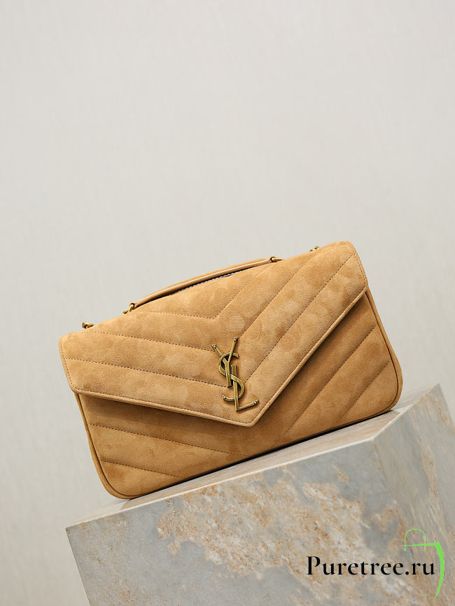 YSL | LouLou suede bag natural tan size 29x17x8 cm - 1