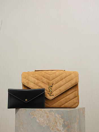 YSL | LouLou suede bag natural tan size 32x22x10 cm
