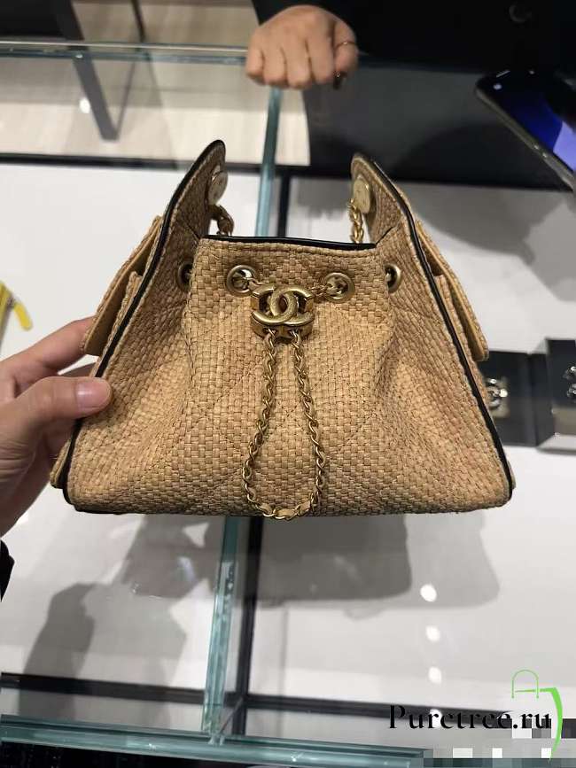 CHANEL | 25 Mini handbag Braided Raffia, Calfskin & Gold-Tone Metal  Beige & Black - 1