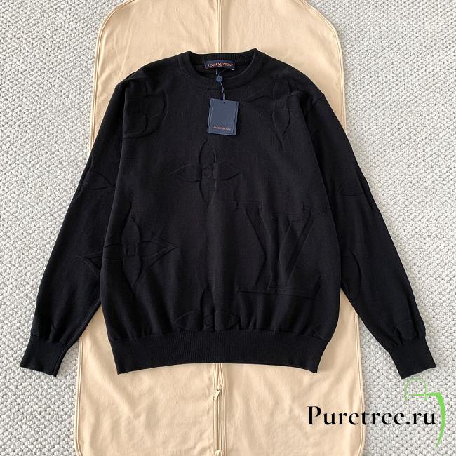 LOUIS VUITTON | Embossed Jacquard Knit Crew Neck Long Sleeve Black - 1