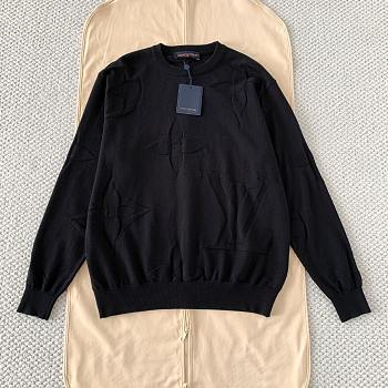 LOUIS VUITTON | Embossed Jacquard Knit Crew Neck Long Sleeve Black