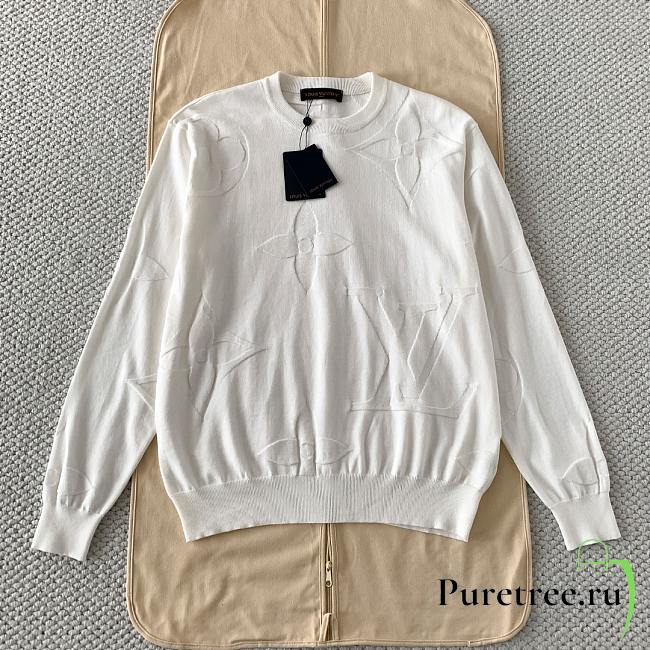 LOUIS VUITTON | Embossed Jacquard Knit Crew Neck Long Sleeve White - 1