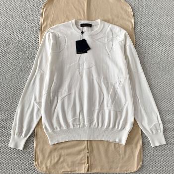 LOUIS VUITTON | Embossed Jacquard Knit Crew Neck Long Sleeve White
