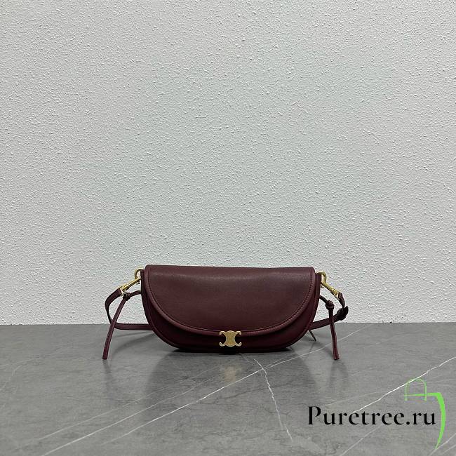 CELINE | Little Halfmoon Soft Triomphe In Supple Shiny Lambskin Burgundy - 1