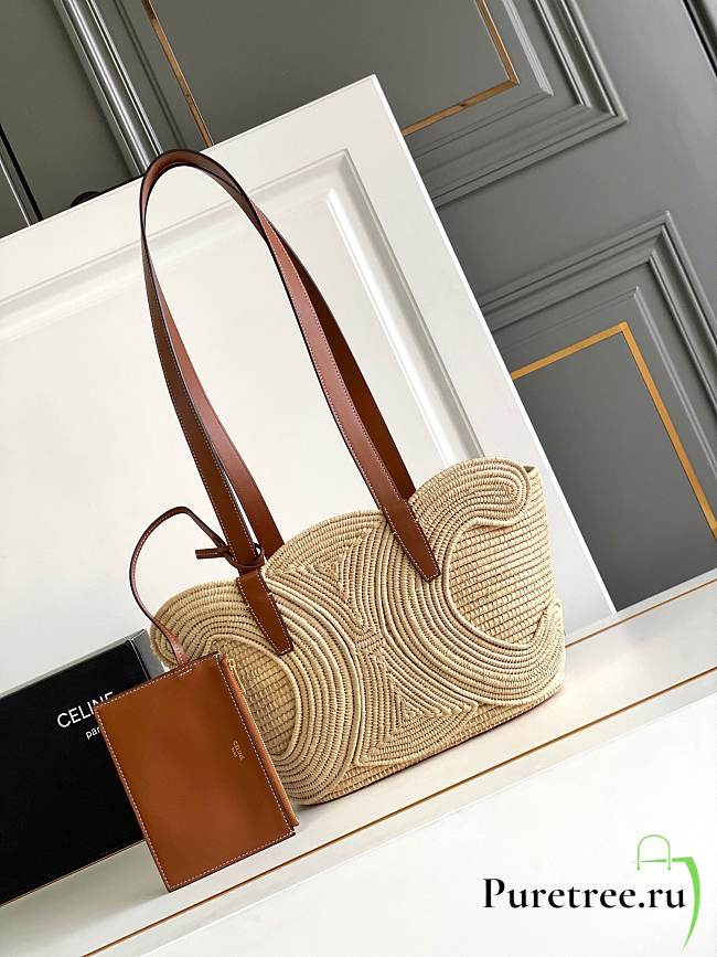 CELINE | Classic Panier Small Braided Triomphe In Raffia And Calfskin - 1