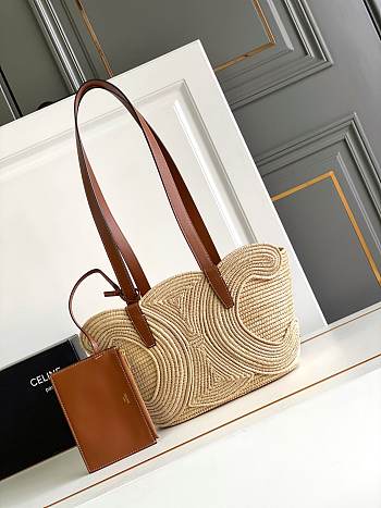 CELINE | Classic Panier Small Braided Triomphe In Raffia And Calfskin