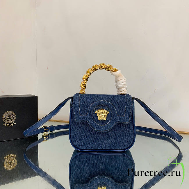 VERSACE Denim Mini La Medusa Chain Top Handle Bag - 1