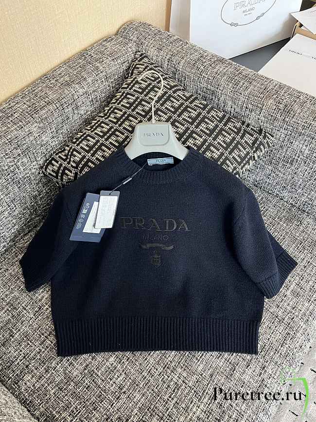 Prada logo-intarsia cropped wool sweater black - 1