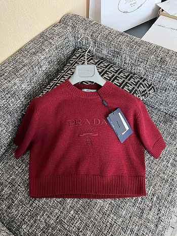 Prada logo-intarsia cropped wool sweater red