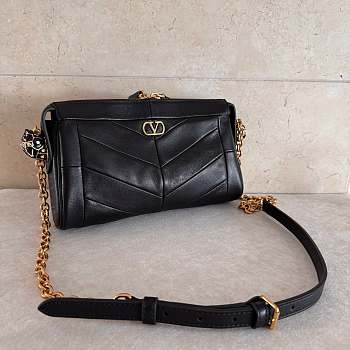 Valentino Small Chevron Patchwork Leather Shoulder Bag Black