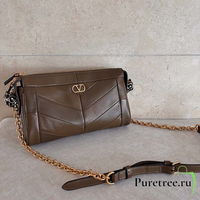 Valentino Small Chevron Patchwork Leather Shoulder Bag Brown - 1