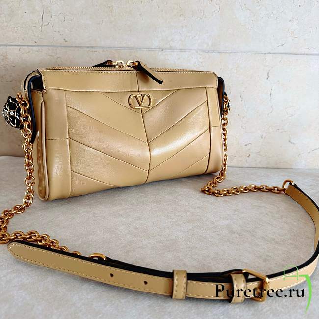 Valentino Small Chevron Patchwork Leather Shoulder Bag Beige - 1