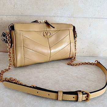 Valentino Small Chevron Patchwork Leather Shoulder Bag Beige