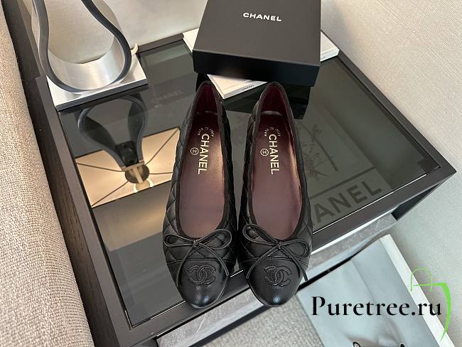 Chanel Black CC Cap Toe Jersey Flat Ballerina 04 - 1