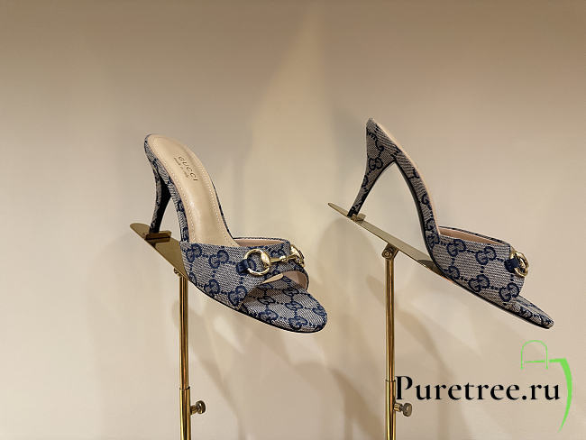 GUCCI | Metal Buckle Mid Heel Elegant Women Gray/Blue - 1