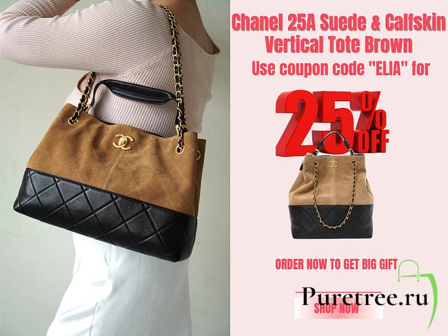 Chanel 25A Suede & Calfskin Vertical Tote Brown - 1