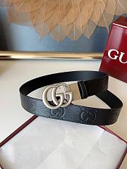 GUCCI | GG 3.7 Round Interlocking Double G Silver Buckle Belt Black  - 1