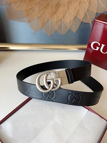 GUCCI | GG 3.7 Round Interlocking Double G Silver Buckle Belt Black 