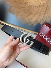 GUCCI | GG 3.7 Round Interlocking Double G Silver Buckle Belt Black  - 4